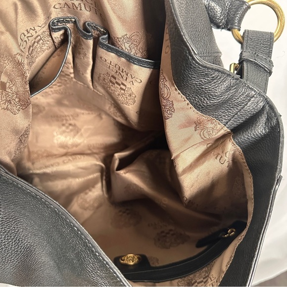 Vince Camuto Leather & Suede Hobo Shoulder Bag Black Gold Large - Picture 11 of 13